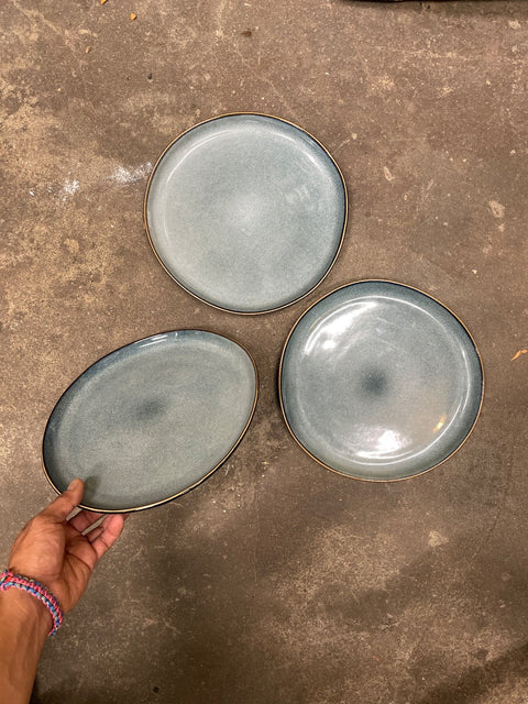Three Textured Ceramic Dinner Plates