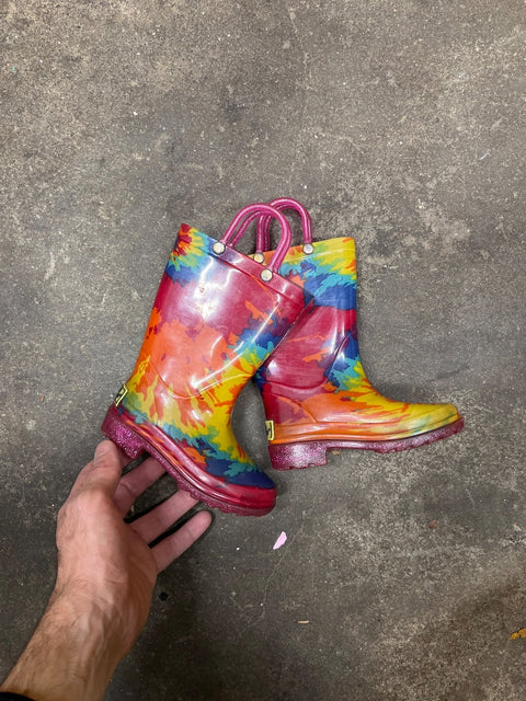 Tie-Dye Kids Rain Boots That Lights Up When You Walk, Size US 7 Kids or EU 23