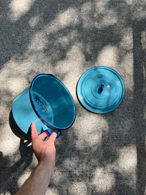 Turquoise Enamel Stock Pot With Lid