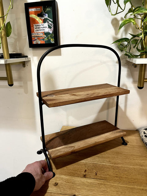 Two-Tiered Acacia Wood Display Stand, W15xH18"