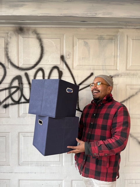 Two Blue Foldable Storage Boxes