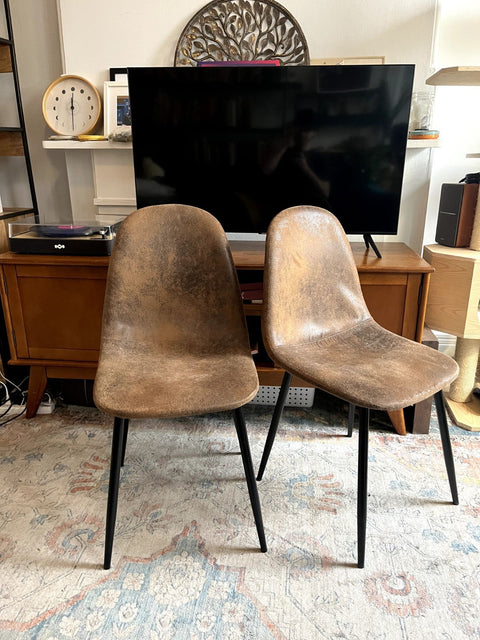 Two Brown Faux Leather Dining Chairs