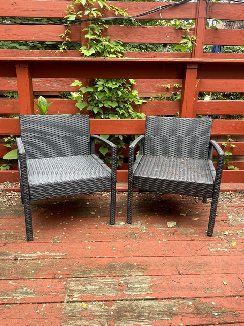 Two Cozy Wicker Patio Chairs, 23" Wide