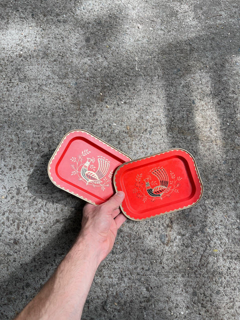 Two Cute Red Bird Trays