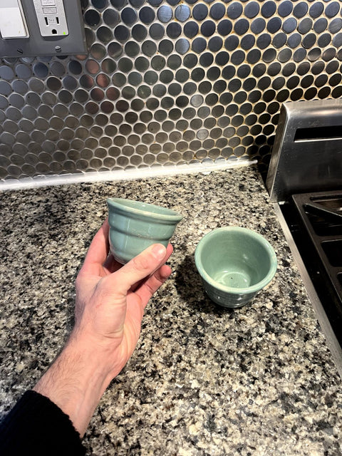 Two Cute Small Ceramic Green Cups