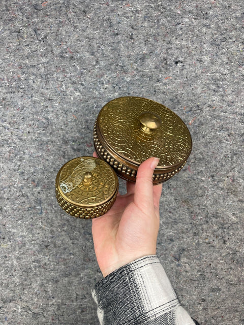 Two Etched Brass Trinket Boxes