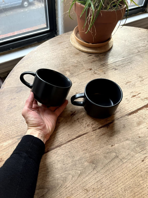 Two Large Black Matte Coffee Mugs