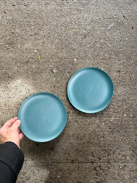 Two Matte Blue CB2 Dessert Plates