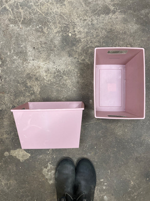 Two Pink Storage Bins, 8x12x7”