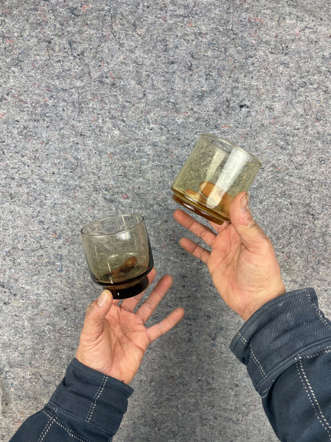 Two Smoky Brown Whiskey Glasses