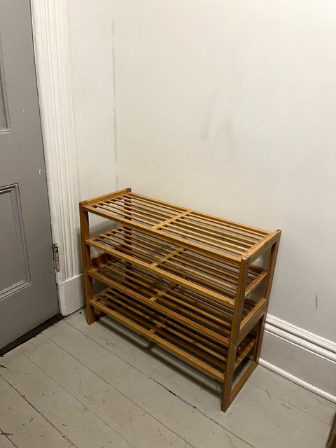 Two Stackable Bamboo Shoe Racks, W28xD11xH20"