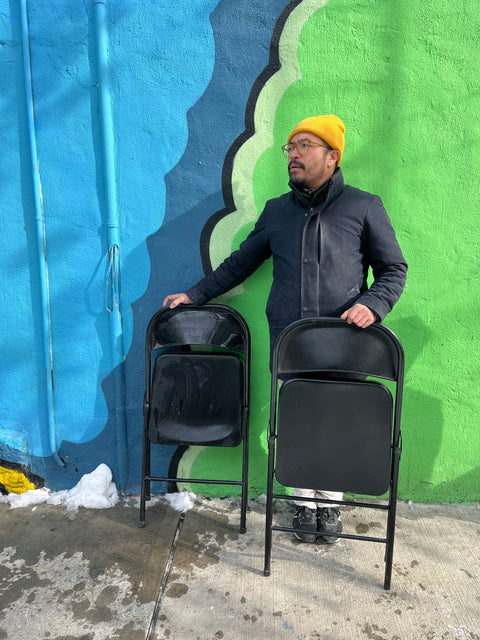 Two Sturdy Black Metal Folding Chairs