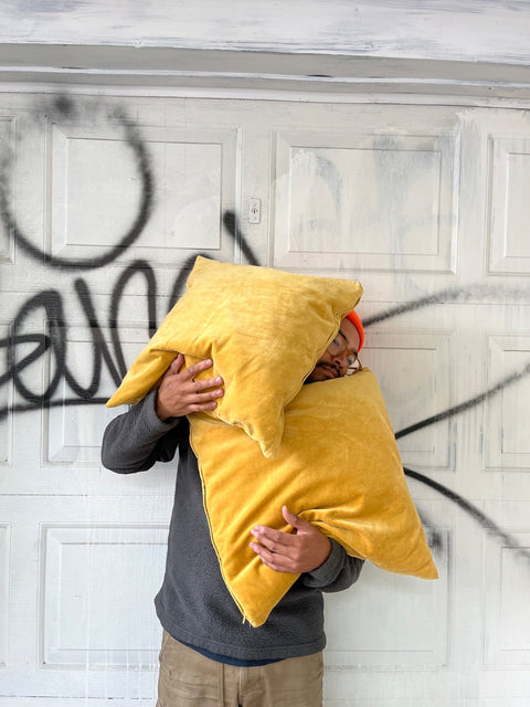 Two Velvet Mustard Throw Pillows