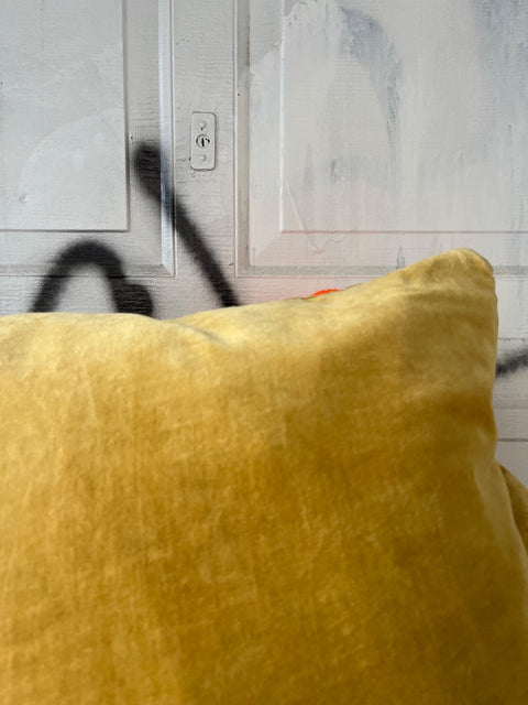 Two Velvet Mustard Throw Pillows