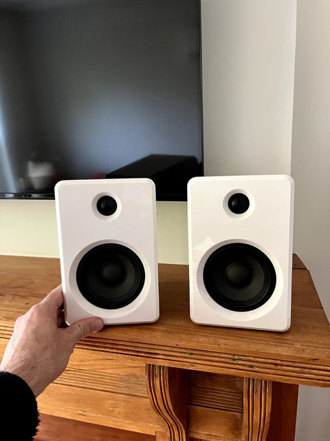 Two White Bookshelf Speakers, Need Speaker Wires