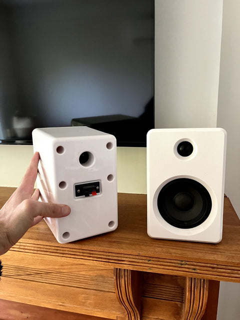 Two White Bookshelf Speakers, Need Speaker Wires