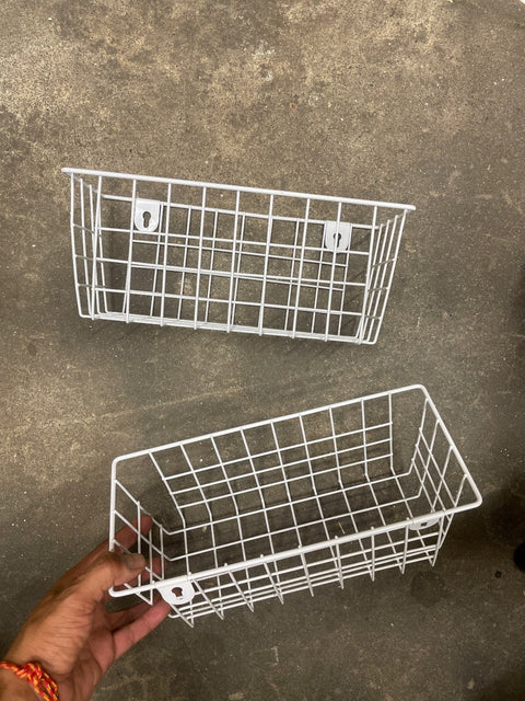 Two White Metal Wire Baskets