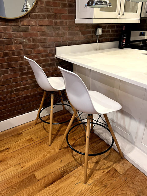 Two White Modern Bar Stools, H25"