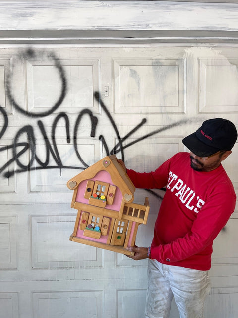 Very Cute Pink Wooden Dollhouse
