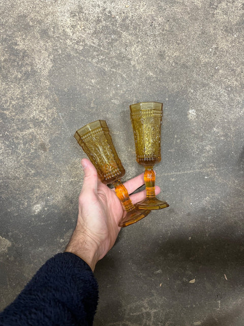 Vintage Amber Goblet Pair