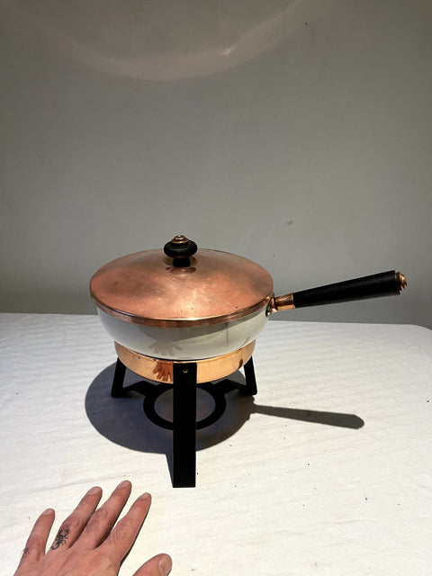 Vintage Copper And Enameled Fondue Set