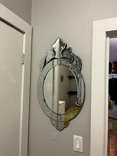 Venetian Style Ornate Oval Floral Mirror, H30"