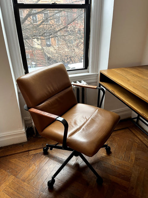 West Elm Cooper Mid-Century Leather Swivel Office Chair