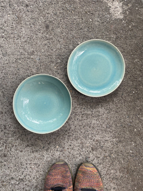 West Elm Teal Bowl and Plate Combi