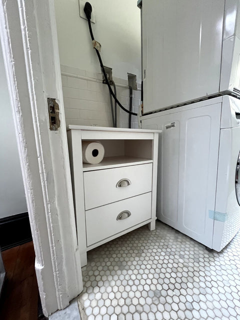 White Bathroom Organizer Or Bedside Table With 2 Drawers, W23xD16xH28"