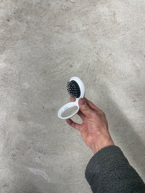 White Folding Hairbrush And Mirror