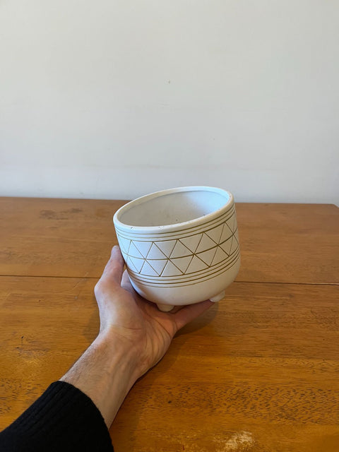White Planter With Geometric Pattern, 6"