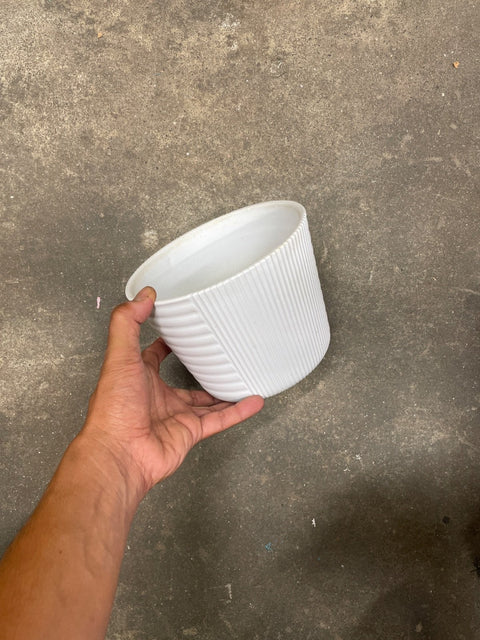 White Ribbed Plant Pot