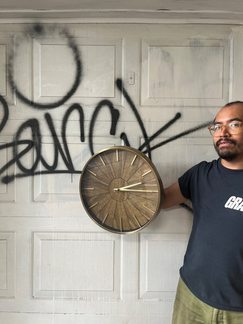 Wood And Metal Wall Clock, 16" Wide