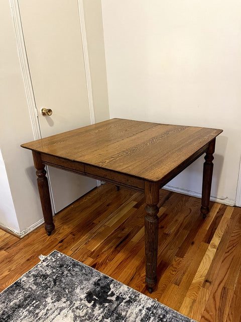 Wooden Antique Dining Table (One Leg's Attachment Needs Repair), W42xL42xH29"
