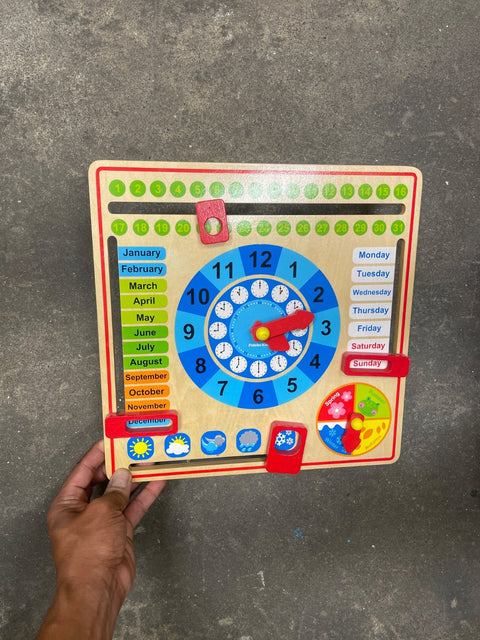 Wooden Learning Calendar Clock Toy