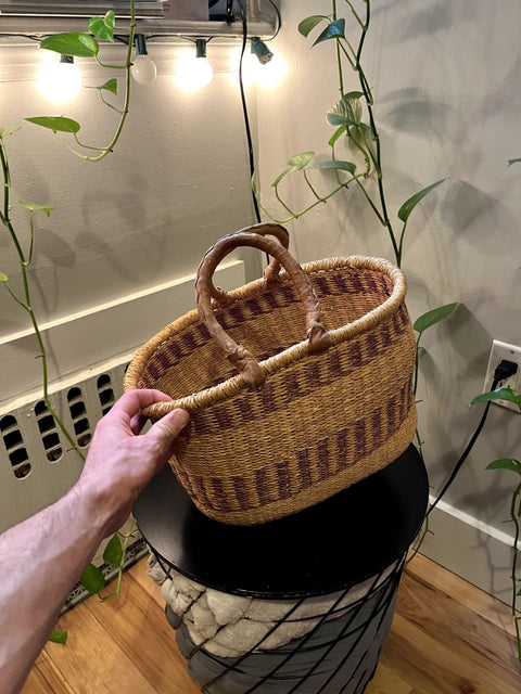 Woven Basket With Leather Handles