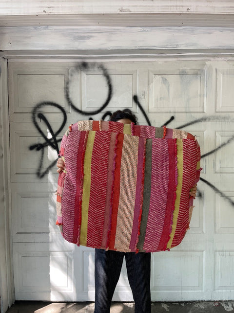 Thick Woven Striped Floor Pillow, 28x28"