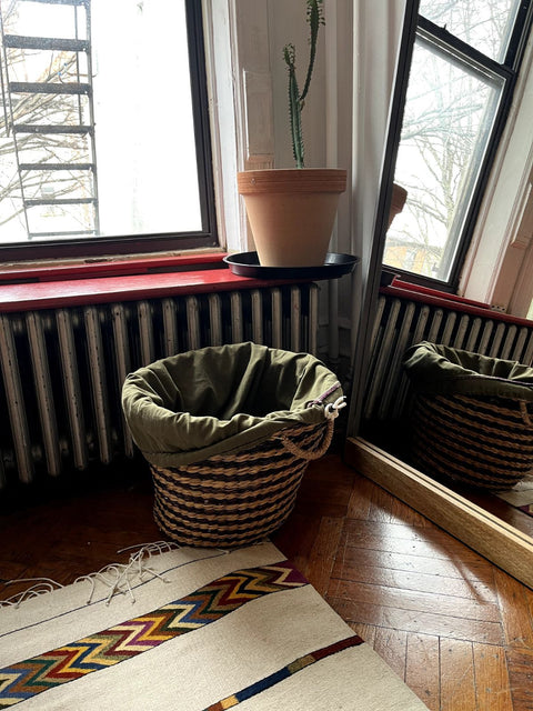 Large Woven Wicker Basket With Green Liner