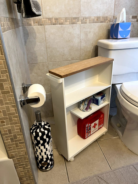 Yamazaki White Rolling Bathroom Cart, W5xD19xH27"