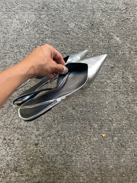 Zara Silver Slingback Flats, Sz 39