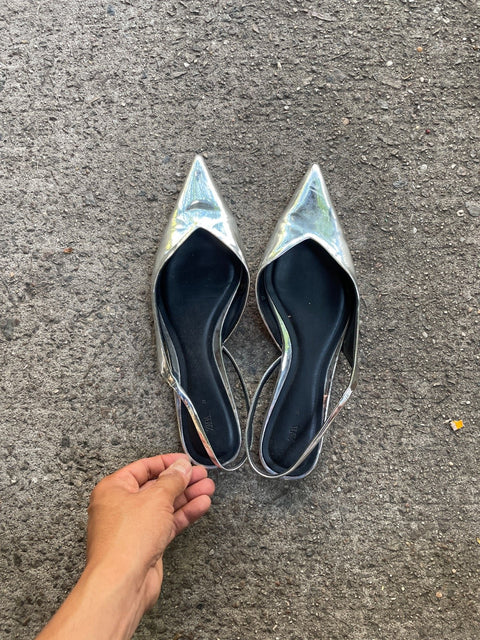 Zara Silver Slingback Flats, Sz 39
