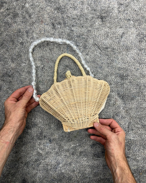 Urban Expressions Seashell Woven Straw Pearl Strap Clutch Bag