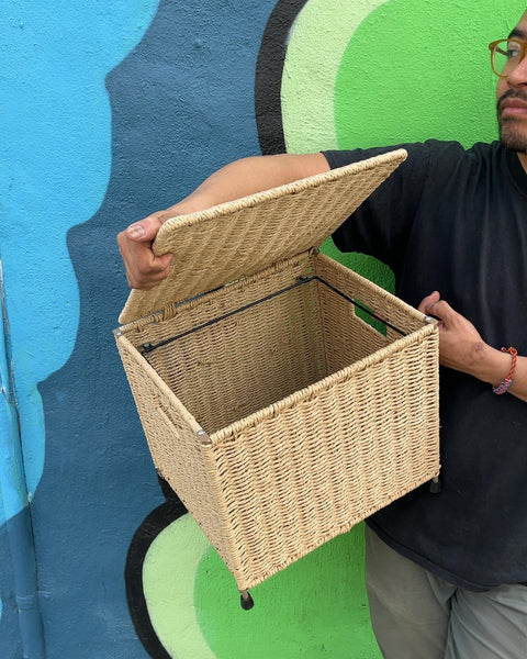 Woven Storage Box with Lid, 13x12x11"