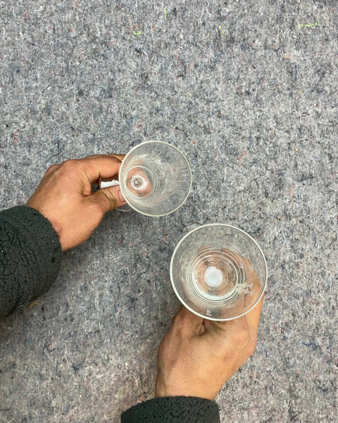 Two Etched Glass Cordial Glasses