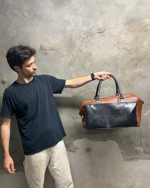 Cool Two-Tone Leather Duffle Bag
