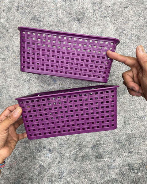 Purple Woven Pattern Plastic Storage Baskets, 9x7x4”
