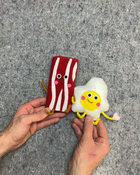 Red and Pink Bacon & Eggs Pair Felt Plush