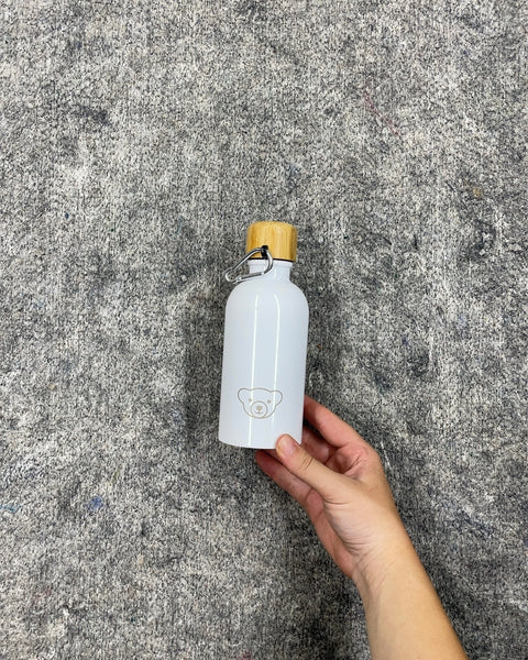 Smol White Water Bottle with Bear Logo