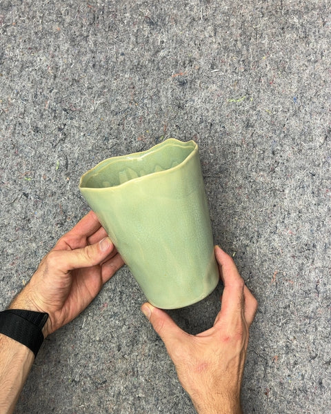 Sexy Green Ceramic Planter with Wavy Rim, H7"
