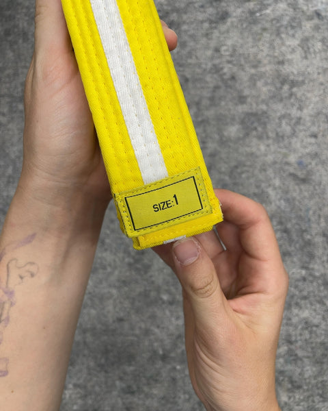 Yellow and White Stripe Martial Arts Belt, Size 1